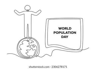 Single one line drawing world population day concept. Continuous line draw design graphic vector illustration.
