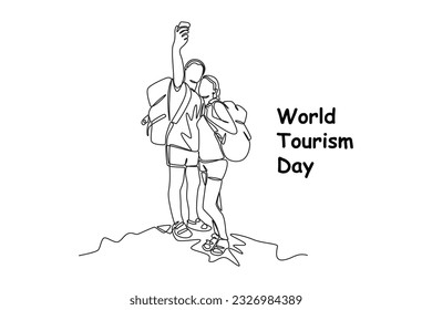 Dibujo de una sola línea Concepto del Día Mundial del Turismo. Ilustración gráfica de vector de diseño de línea continua.