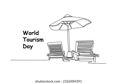 Single one line drawing World tourism day concept. Continuous line draw design graphic vector illustration.