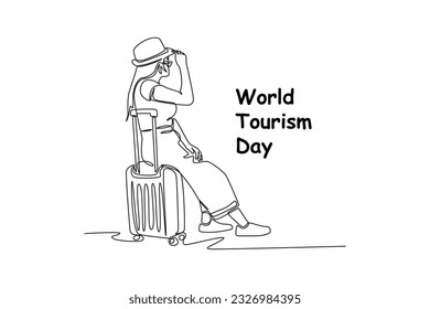 Single one line drawing World tourism day concept. Continuous line draw design graphic vector illustration.