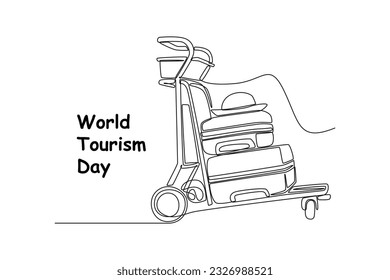 Single one line drawing World tourism day concept. Continuous line draw design graphic vector illustration.