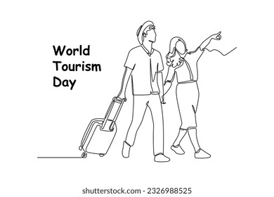 Dibujo de una sola línea Concepto del Día Mundial del Turismo. Ilustración gráfica de vector de diseño de línea continua.