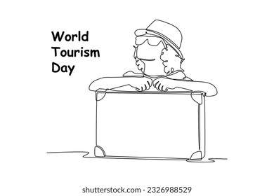 Single one line drawing World tourism day concept. Continuous line draw design graphic vector illustration.