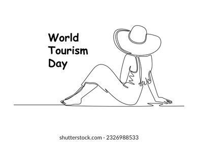 Single one line drawing World tourism day concept. Continuous line draw design graphic vector illustration.