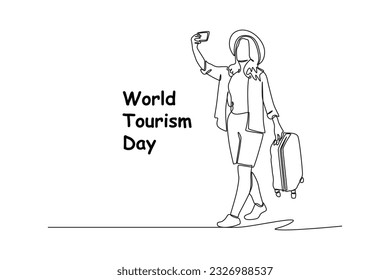 Dibujo de una sola línea Concepto del Día Mundial del Turismo. Ilustración gráfica de vector de diseño de línea continua.