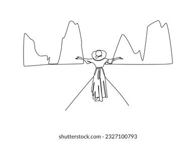 Single one line drawing World tourism day concept. Continuous line draw design graphic vector illustration.