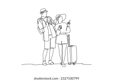 Single one line drawing World tourism day concept. Continuous line draw design graphic vector illustration.