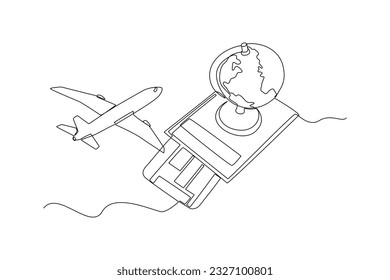 Single one line drawing World tourism day concept. Continuous line draw design graphic vector illustration.