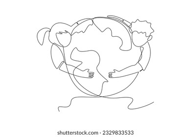 Single one line drawing world ozone day concept. Continuous line draw design graphic vector illustration.