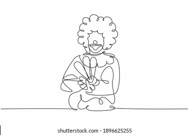 Single one line drawing of young funny male clown pose cross arm on chest. Professional work profession and occupation minimal concept. Continuous line draw design graphic vector illustration