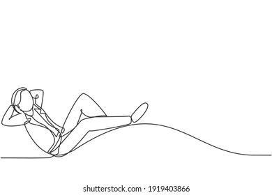 Single one line drawing young smart male employee relaxing   relaxing  Businessman take rest minimal concept  Modern continuous line draw design graphic vector illustration