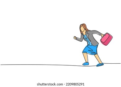 Single one line drawing of young businesswoman pose ready to win run race. Business competition goal. Metaphor minimal concept. Modern continuous line draw design graphic vector illustration