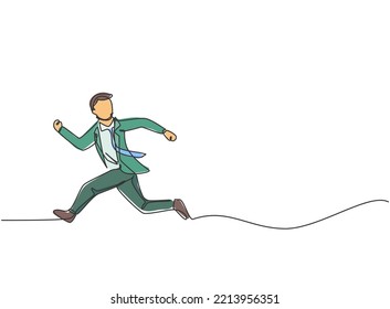 Single one line drawing of young business man running chased by work deadline. Business time discipline metaphor concept. Modern continuous line draw design graphic vector illustration