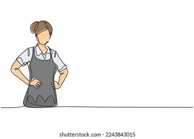 Single one line drawing young beauty female house maid posing and hands hip  Professional work profession   occupation minimal concept  Continuous line draw design graphic vector illustration