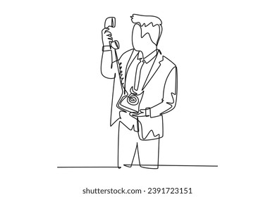 Single one line drawing young of angry businessman shouting his staff on phone to give him a lesson. Furious business problem at office concept. Continuous line draw design graphic vector illustration