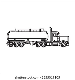 single one line Tank truck silhouette on white background

