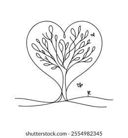 single one line tree black silhouette on white background
