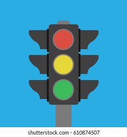 single one Vector isolated stoplight with green, red,yellow colors symbol icon object. buttons in traffic light sign illustration flat design. stop, ready, drive & go for transportation or business