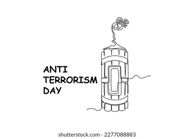 Bomba de dibujo de una sola línea con una flor. Concepto del día de la lucha contra el terrorismo diseño de líneas continuas ilustración vectorial gráfica