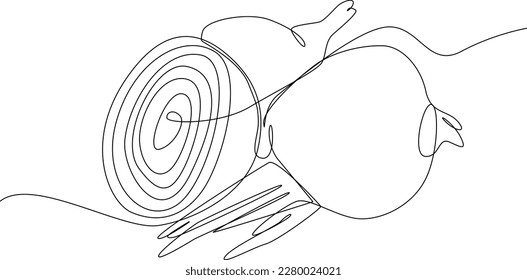 Single one-line drawing of chopped red onion. Herbs and spices concept. Continuous line drawing design graphic vector illustration.
