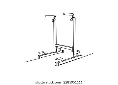 Single one-line drawing a dip bar in fitness practice room. fitness tools concept. Continuous line drawing design graphic vector illustration.