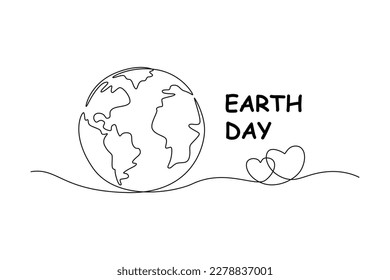 Single one-line drawing of earth day with love concept. Earth day concept. continuous line draw design graphic vector illustration