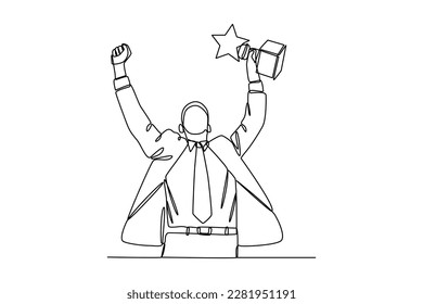 Single one-line drawing an employee gets a trophy at the work. Employee appreciation day concept. Continuous line drawing design graphic vector illustration.