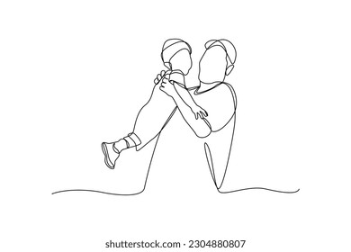 Single one-line drawing father raised his child. Father's Day concept. Continuous line draw design graphic vector illustration.