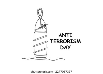 Single one-line drawing flowers wrapped around bullets. Anti-terrorism day concept continuous line draw design graphic vector illustration