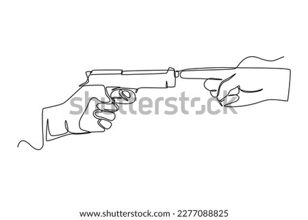 Single one-line drawing forefinger closes the end of the gun. Anti-terrorism day concept continuous line draw design graphic vector illustration