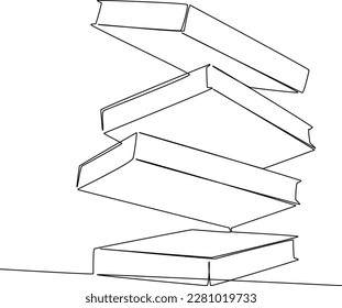 Single one-line drawing of four flying books. World book day concept. Continuous line drawing design graphic vector illustration.