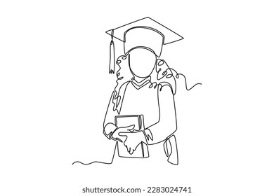 Single one-line drawing girl wearing a graduation cap. Graduation concept. Continuous line draw design graphic vector illustration.