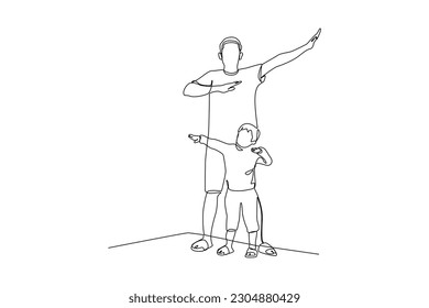 Single one-line drawing happy son playing with his father. Father's Day concept. Continuous line draw design graphic vector illustration.