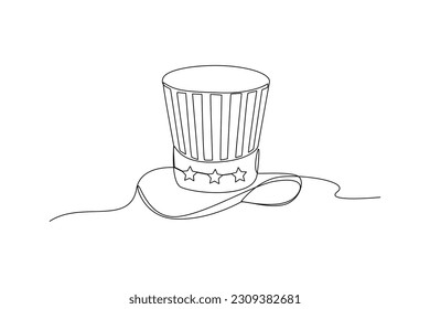 Single one-line drawing independent USA celebration hat. Independent day USA concept. Continuous line drawing illustration