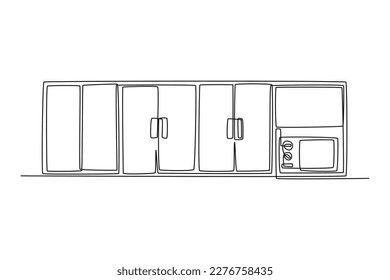Single one-line drawing kitchen cabinet for storing dishes and glasses. Kitchen room concept continuous line draw design graphic vector illustration
