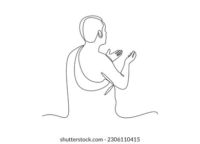 Single one-line drawing a man praying during Hajj. Hajj and Umrah activity concept. Continuous line drawing illustration