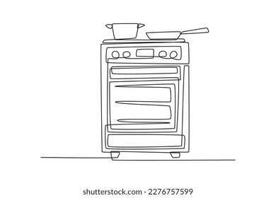 Single one-line drawing modern gas stove and oven for cooking. Kitchen room concept continuous line draw design graphic vector illustration