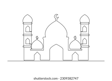 Single one-line drawing mosque for Islamic new year celebration. Islamic new year concept. Continuous line drawing illustration