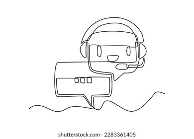 Single one-line drawing online support with robots. Chatbot concept continuous line draw design graphic vector illustration