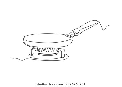 Un plano de una sola línea sobre la estufa en llamas. Concepto de sala de cocina diseño de línea continua diseño gráfico vectorial