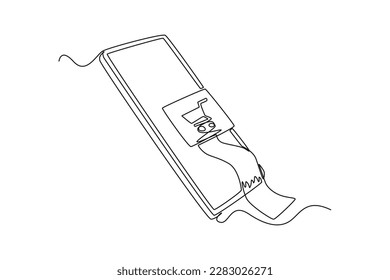 Single one-line drawing receipt in the smartphone. E-Commerce concept continuous line draw design graphic vector illustration
