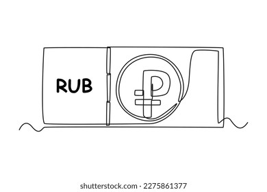Single one-line drawing rubel paper currency from Russia. Country currency concept continuous line draw design graphic vector illustration