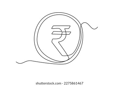 Single one-line drawing rupee coin currency from India. Country currency concept continuous line draw design graphic vector illustration svg