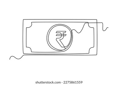 Single one-line drawing rupee coin currency from India. Country currency concept continuous line draw design graphic vector illustration svg