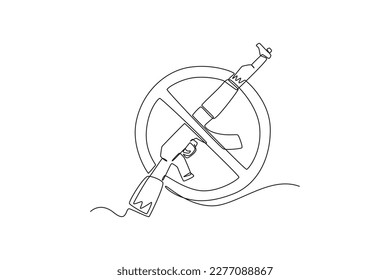 Signo de dibujo de una sola línea que prohíbe el uso de un arma. Concepto del día de la lucha contra el terrorismo diseño de líneas continuas ilustración vectorial gráfica