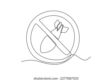 Single one-line drawing sign prohibition the use of missiles. Anti-terrorism day concept continuous line draw design graphic vector illustration