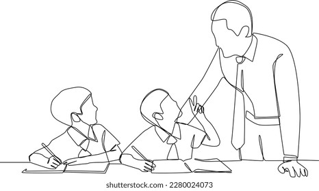 Single one  line drawing the student asks the teacher about the lesson  Class in session concept  Continuous line drawing design graphic vector illustration 