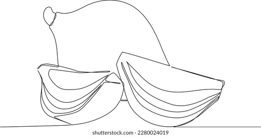 Single one-line drawing of whole and chopped onions for cooking. Herbs and spices concept. Continuous line drawing design graphic vector illustration.