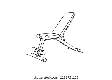 Single one-line drawing workout bench for health exercise. fitness tools concept. Continuous line drawing design graphic vector illustration.