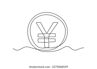 Single one-line drawing yen coin currency from Japan. Country currency concept continuous line draw design graphic vector illustration